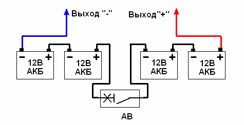 Схема подключения блока АКБ (аккумуляторных батарей)